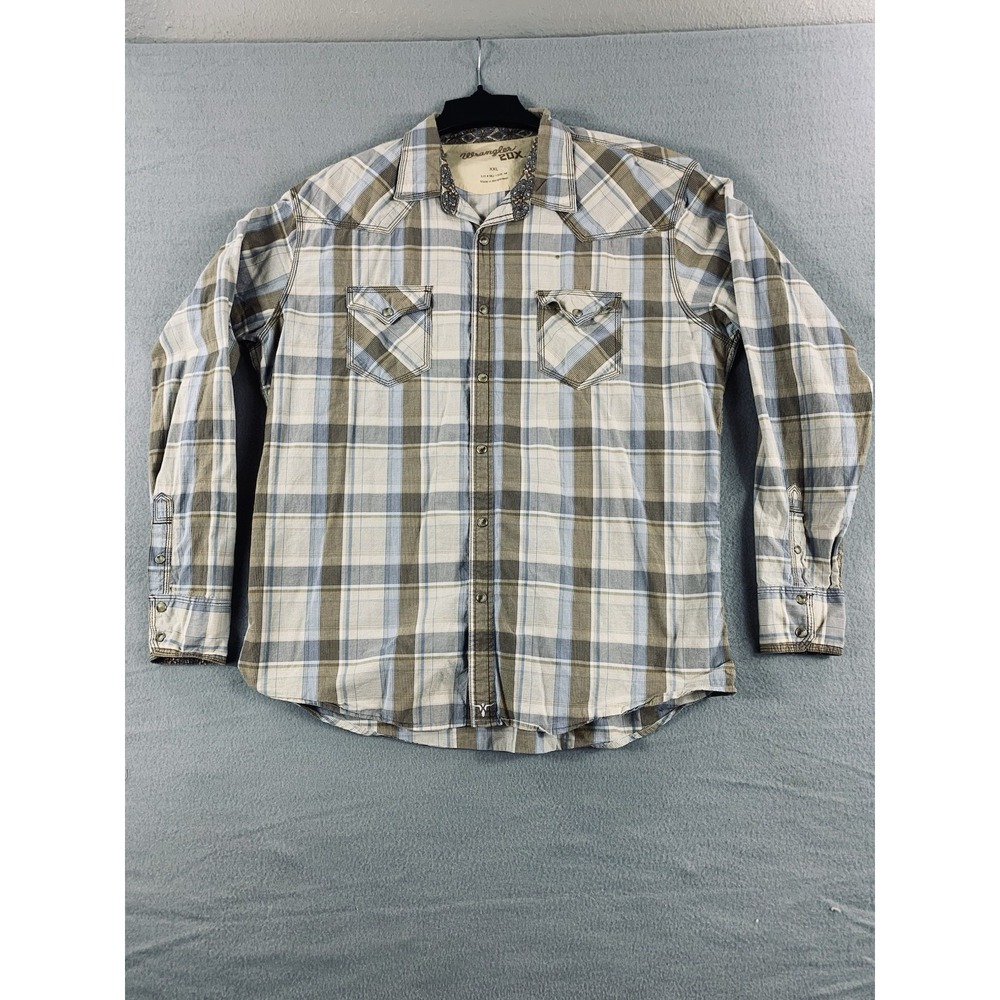 Wrangler Shirt Men 2XL XXL‎ Brown Plaid 20X Western Pearl Snap Sawtooth Cowboy